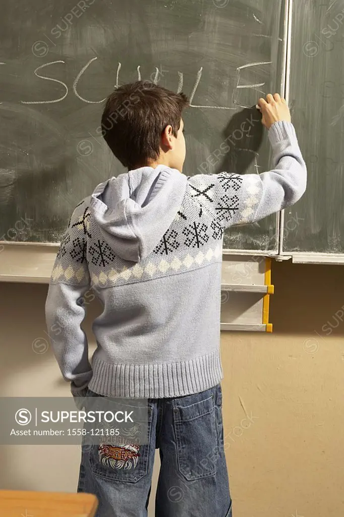 Students, back-opinion, blackboard, letters, school, classrooms, people, child, schoolchild, boy, schoolboy, school-blackboard, chalk, word, letters, ...