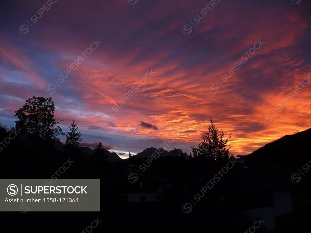 Silhouette, mountain-chain, sunset, series, mountains, weather-stone-mountains, cloud-heavens, cloud-mood, evening-heavens, evening-mood, symbol, roma...