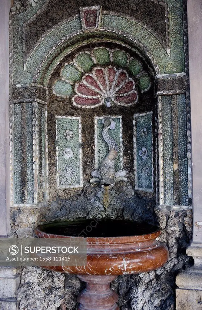 Germany, Bavaria, Munich, yard-garden, Diana-temples, detail, wells, mosaic, indoors, waiter-Bavaria, park, park, grounds, temples, round-temples, bui...