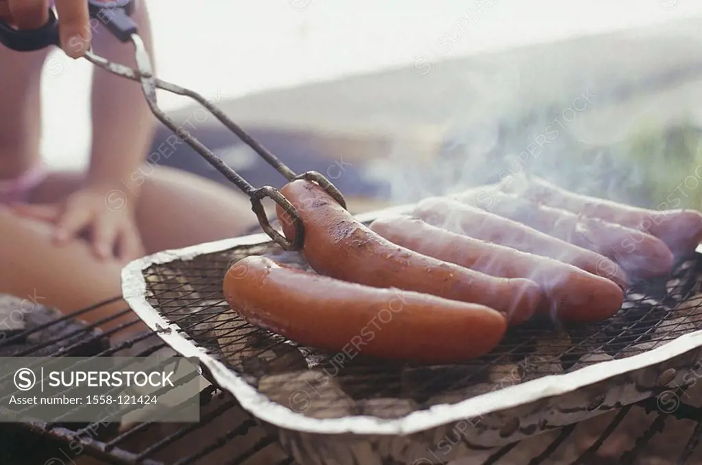 Grill, detail, grill-sausages, Einmal-Alugrill, rust, grill-property, sausages, bratwursts, preparation, cooks, grills, food, symbol, barbecue, grill-...