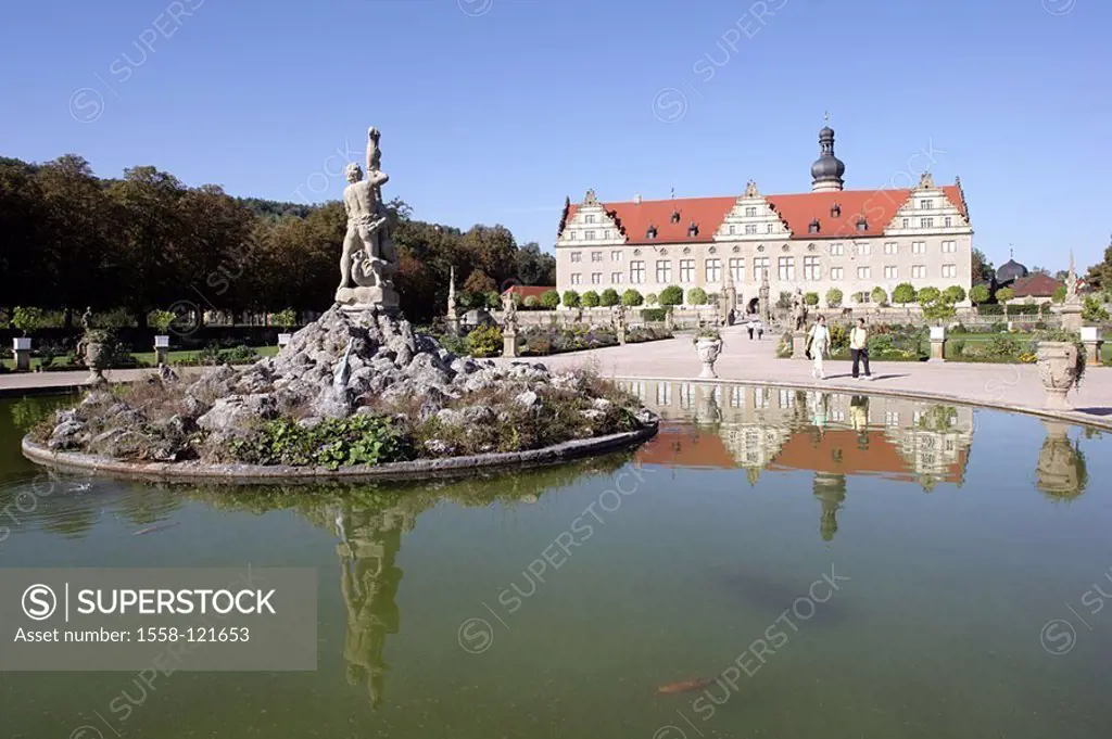 Germany, Baden-Württemberg, Weikersheim, palace, park, wells, tourists, Europe, Main-Tauber-Kreis, romantic street, sight, landmarks, palace-installat...