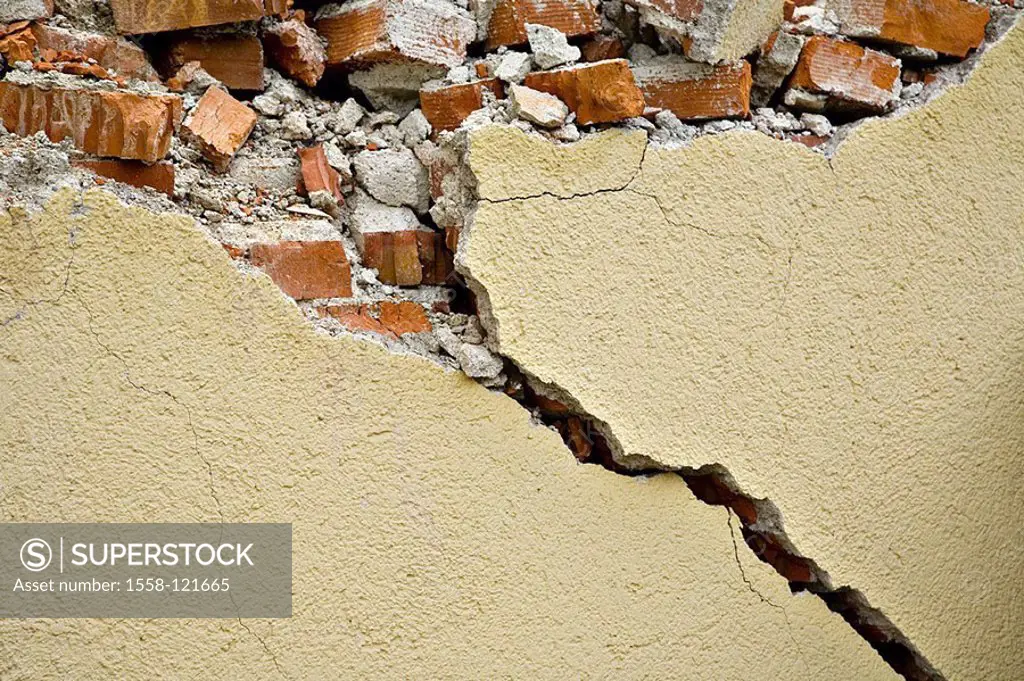 House-wall, broken, detail, house, buildings, wall, stonework, facade, finery, crumbles, RI, stones, bricks, brick-wall, demolition, old building, bui...