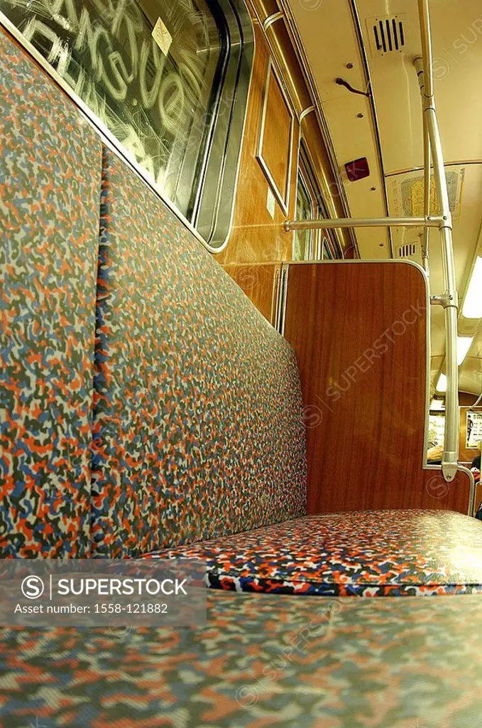 Subway, seats, detail, empty, means of transportation publicly, track, U-Bahnabteil, compartment, windows, bench, seat, seats, unoccupied, nobody, sym...
