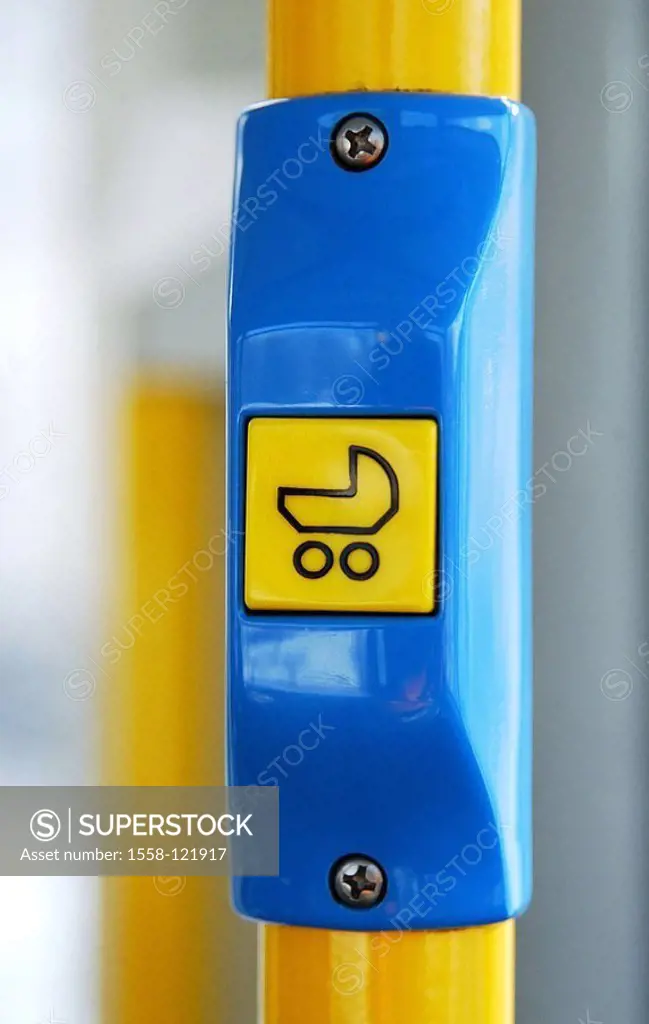 Means of transportation publicly, pole, yellow, snap, pictogram, strollers, button, symbol, signal, hold, gets out, wait, concept, regard, transportat...