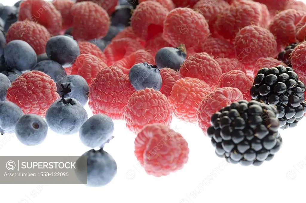 Berries, blueberries, raspberries, blackberries, series, food, free-plates, broached differently, kinds three berry-mixture, mixture, blueberries, fru...