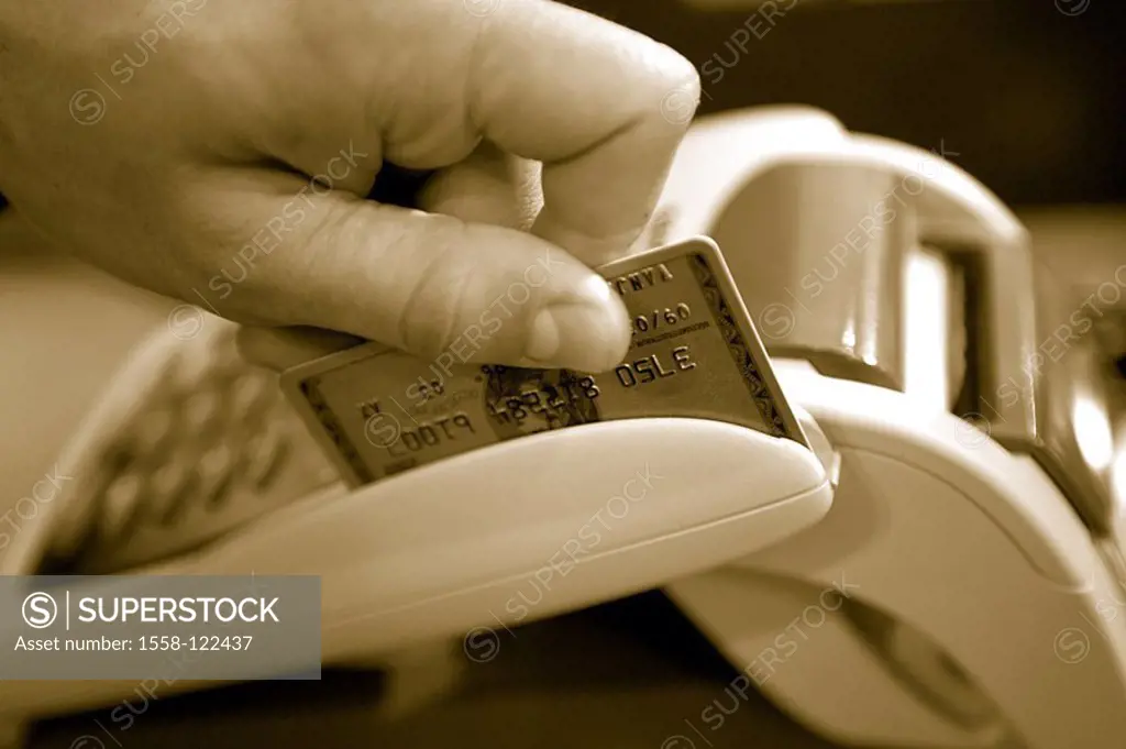 Men´s-hand, EC-Karte, card-reading-appliance, payment,