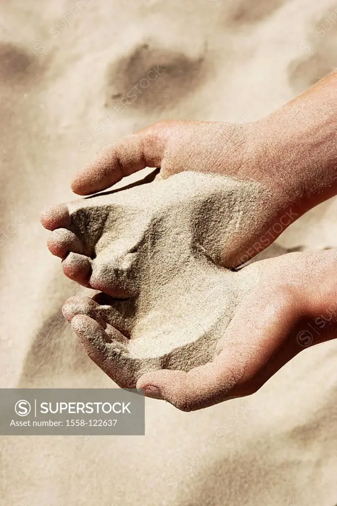 Hands, sand, hold, beach, sandy beach, feels, feels, senses, plays, sense of touch, palms, leisure time, stores, guards, carefully, concept, vacation,...