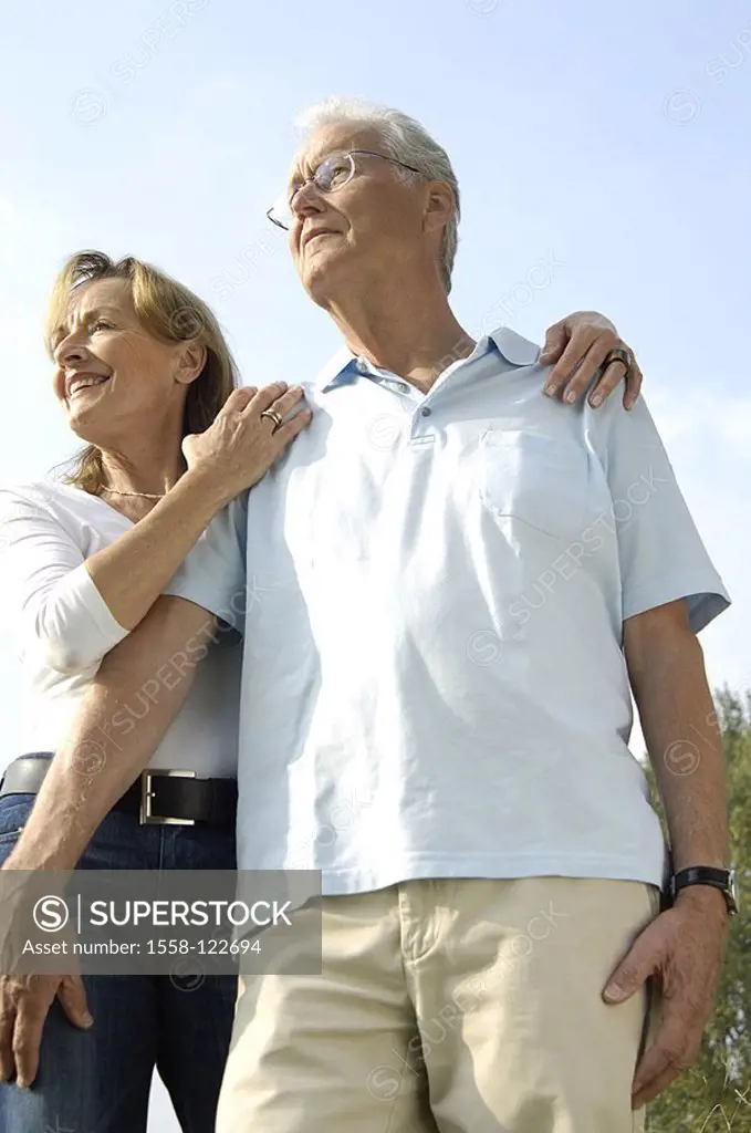 Senior-pair, embrace, cheerfully, detail, series, people, 50-60 years, 60-70 years, seniors, pair, smiles, gaze distance, well Age, love, togetherness...