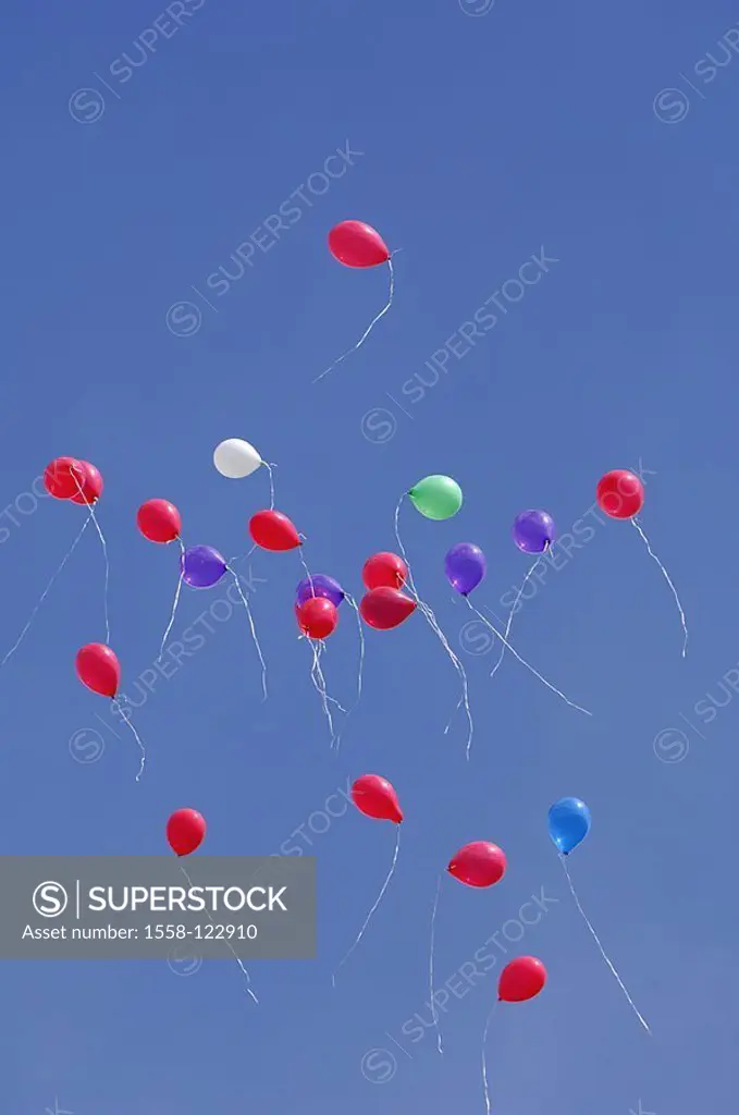 Heavens, balloons, party, fly celebration, birthday child-birthday childhood balloons many, colorful, red, blue, together, hovers, summers, outside, c...