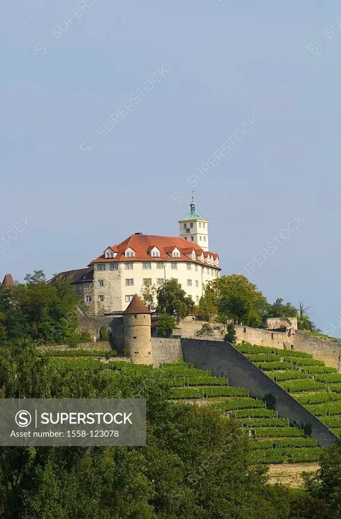 Germany, Baden-Württemberg, Vaihingen at the Enz, Roßwag, palace, wine-growing, sight, terrace-wine-growing, wine-growing-area, palace-buildings, buil...