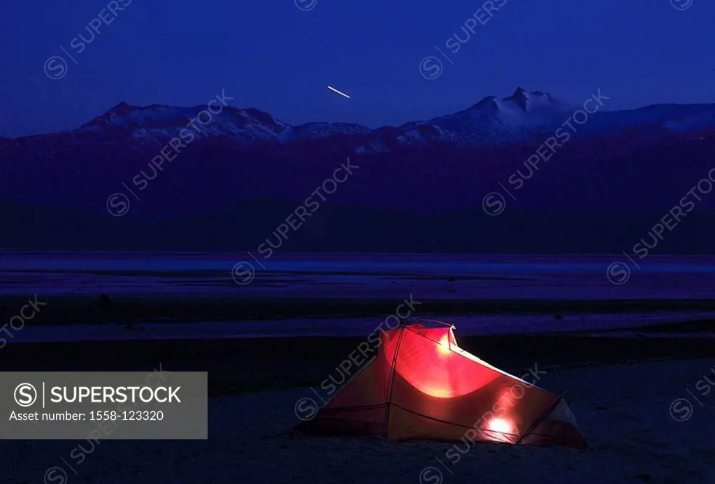 USA, Alaska, coast, Eagle Beach, beach, tent, sea, illuminates ebb, Coast Mountains night summers North America southeast-Alaska, Inside passage, sout...