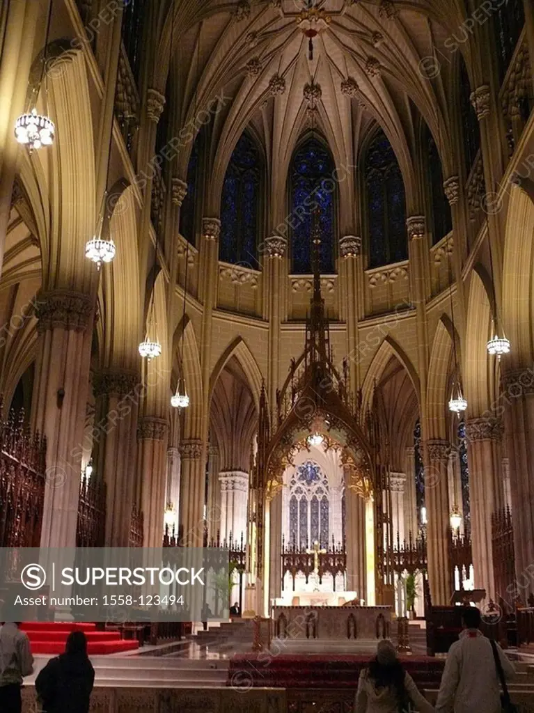 USA, New York city, St  Patrick´s Cathedral, indoors, America, city, Manhattan, buildings, construction, church, cathedral, old, historically, inner-o...