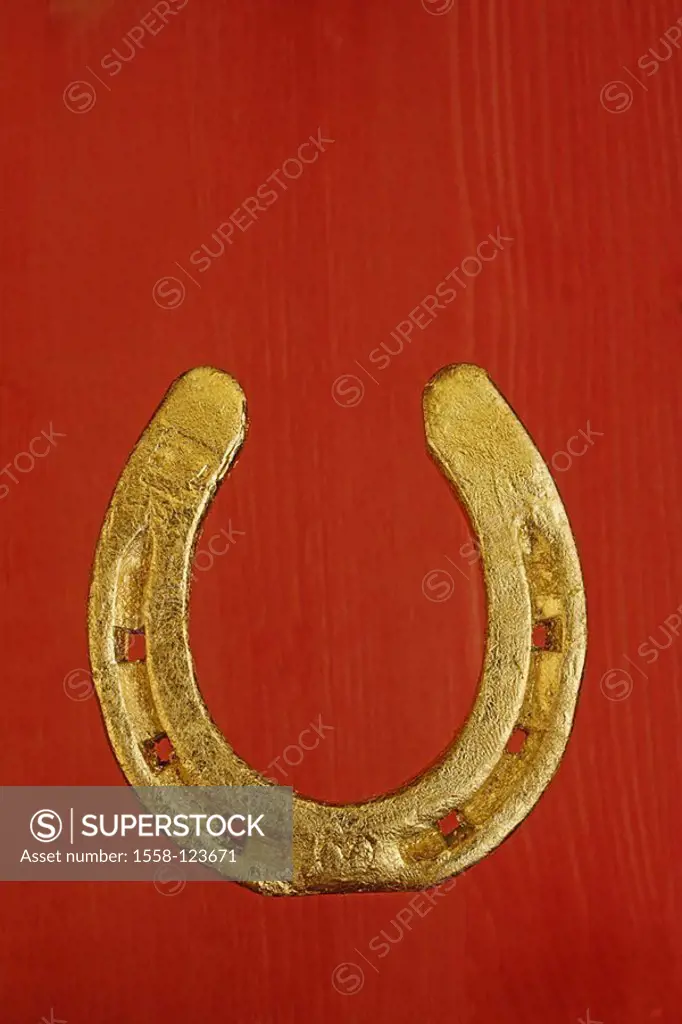 Horseshoes, gold, background, red, quietly life, fact-reception talisman Glückbringer, symbol, New Year´s day, concept, hope, luck, belief, divine pro...