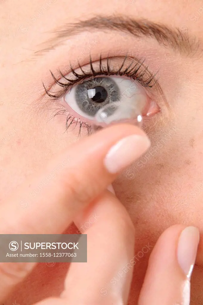 Woman, contact lens, close-up, put in,