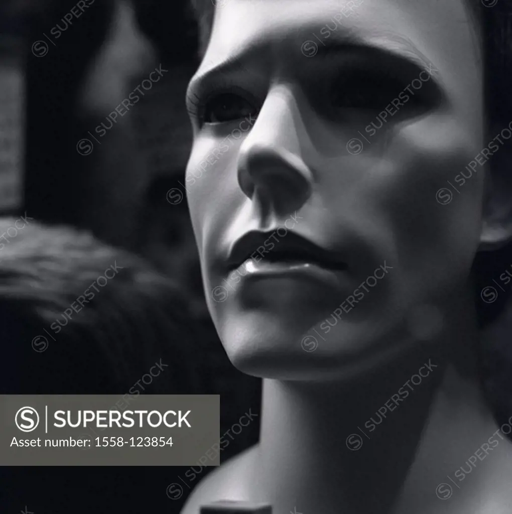 Dummy, face, detail, s/w, display windows, business, doll, doll-head, head, male, mouth, nose, eyes, stores, stereotype, beauty, concept, immaculately...