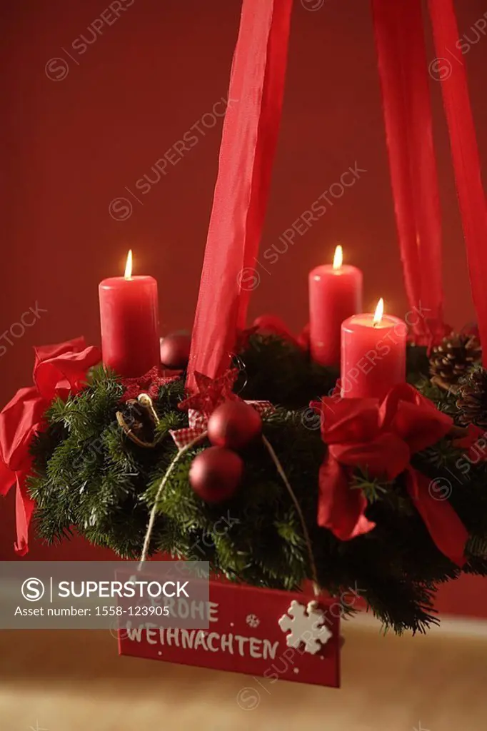 Advent-wreath, hangs, candles, four, sign, burn glad Christmas, series Advent Christmas-like, Christmas, red, pre-Christmas, tradition, mood, silence,...