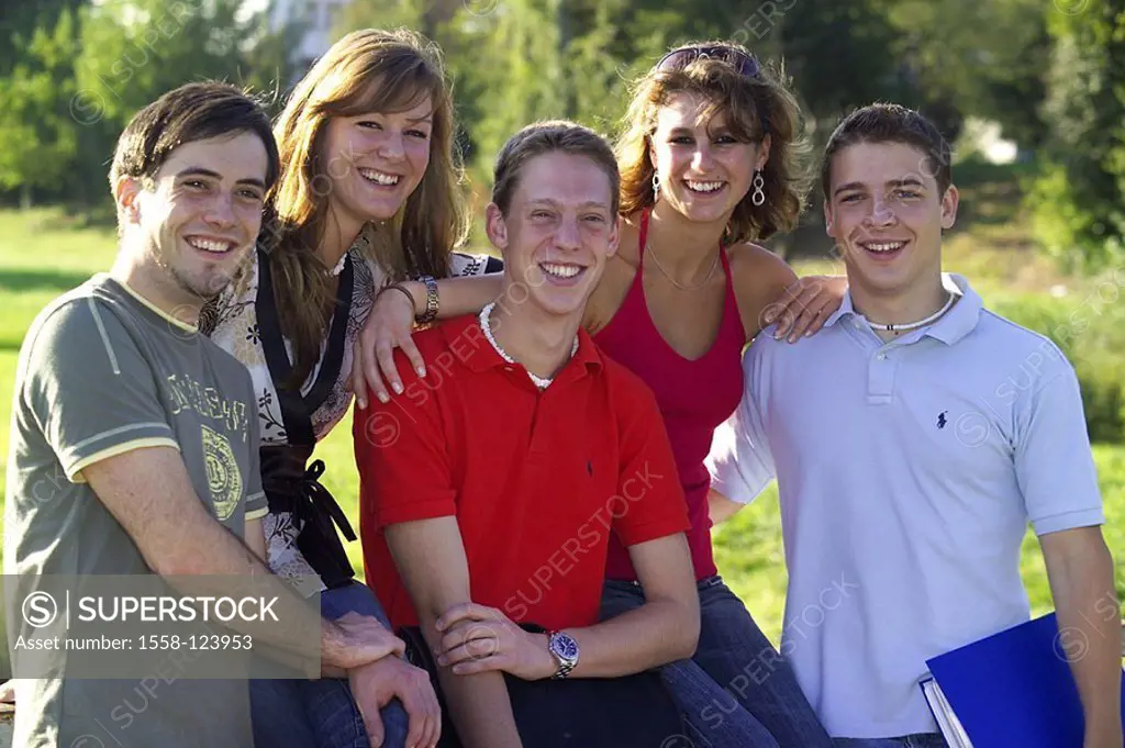 Group, teenagers, cheerfully, semi-portrait, series, people, group-picture, young, five, girls, boys, adults, 19-21 years, youth, clique, friends, fri...