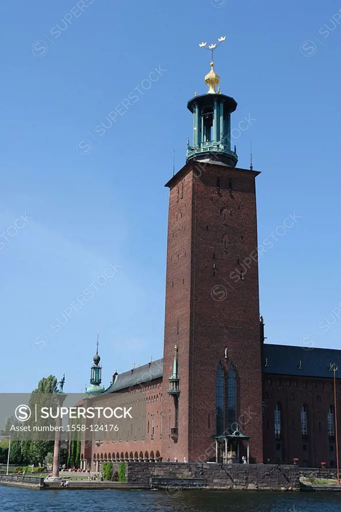 Sweden, Stockholm, city-house, detail, tower, summers, series, Scandinavia, capital, Stadhuset, Stadshuset, buildings, construction, town hall, town h...