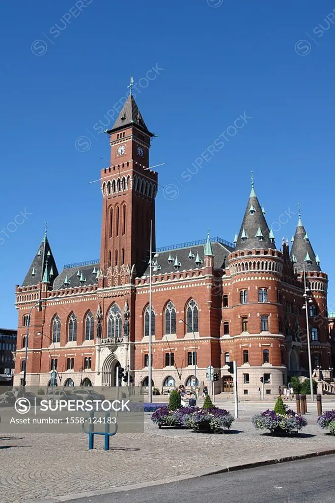 Sweden, Helsingborg, town hall, Scandinavia, Öresund, main-place, Stortogren, Radhuset, town hall-buildings, town hall-tower, clock-tower, constructio...