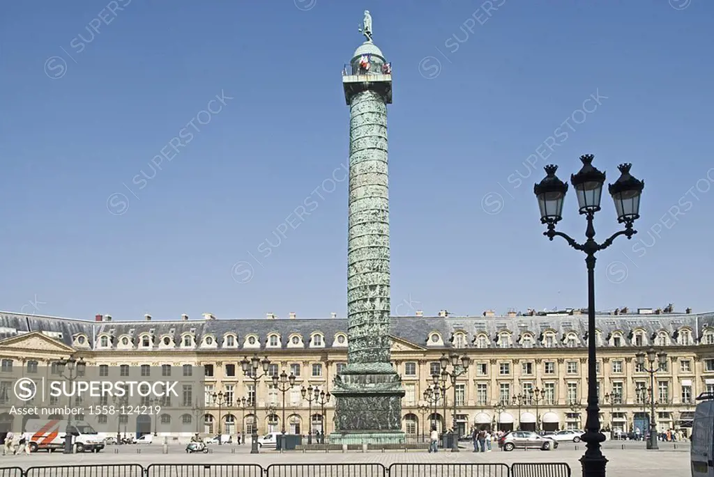 France, Paris, Place Vendome, Colonne de la Grande army capital city center, place, column, Siegessäule, bronze-column, relief, statue, Napolen, Napol...