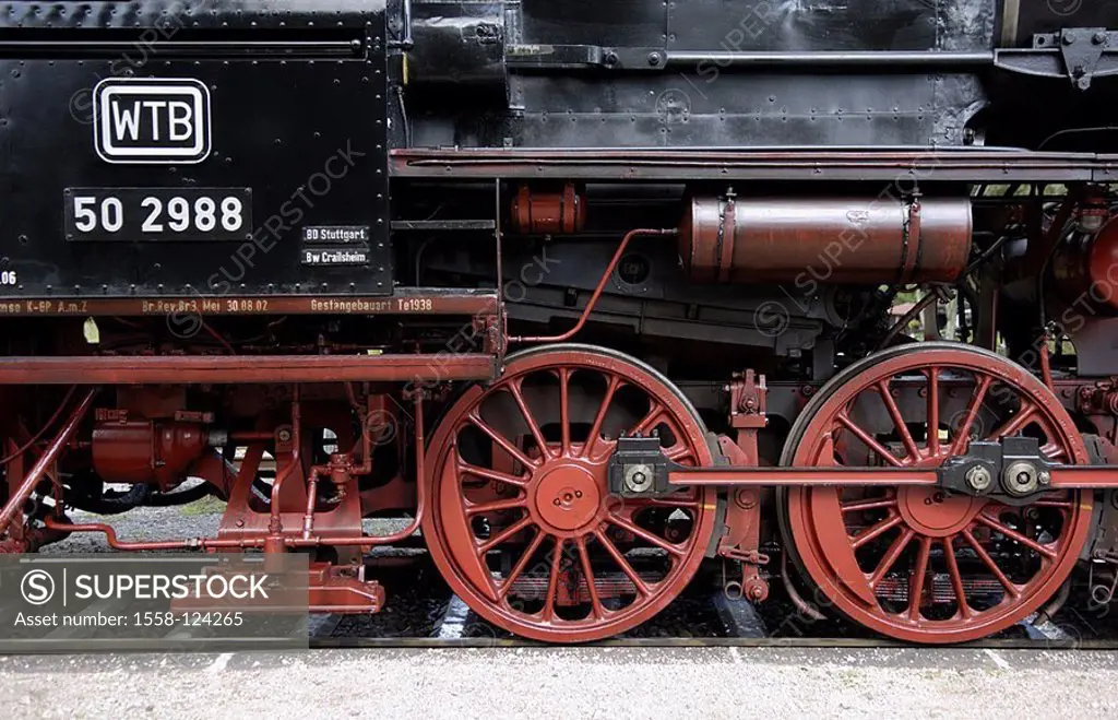 Steam-locomotive, series 050, detail, loco, rails, old, nostalgia, monument, strength, machine, train, railroad, traffic, railway station, stop, steel...
