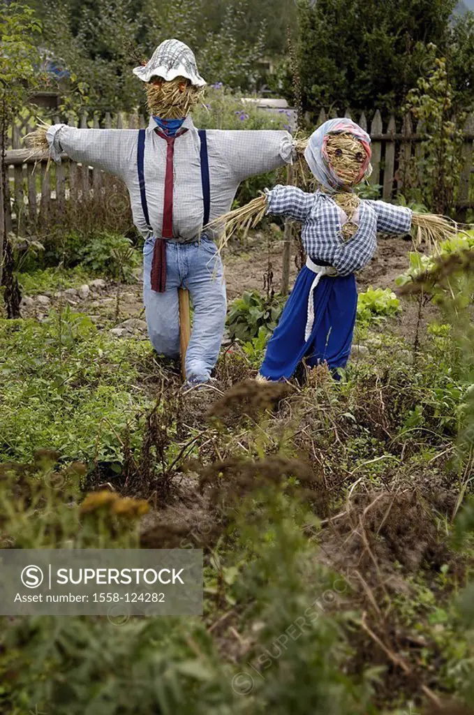 Garden, scarecrows, pair, farmer-garden, vegetable garden, plants, vegetables, cultivation, privately, self-sufficiency, trick, scarecrow-pair, scares...