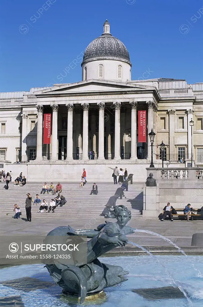 Great Britain, England, London, Trafalgar Square, national Gallery, fountains, tourists, series, capital, national-gallery, art museum, museum, museum...