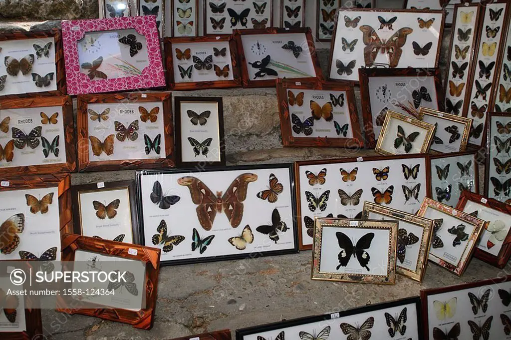 Greece, island Rhodes valley of the butterflies souvenir-business sale butterfly-preparations, Mediterranean-island, Dodekanes, business, sale, souven...