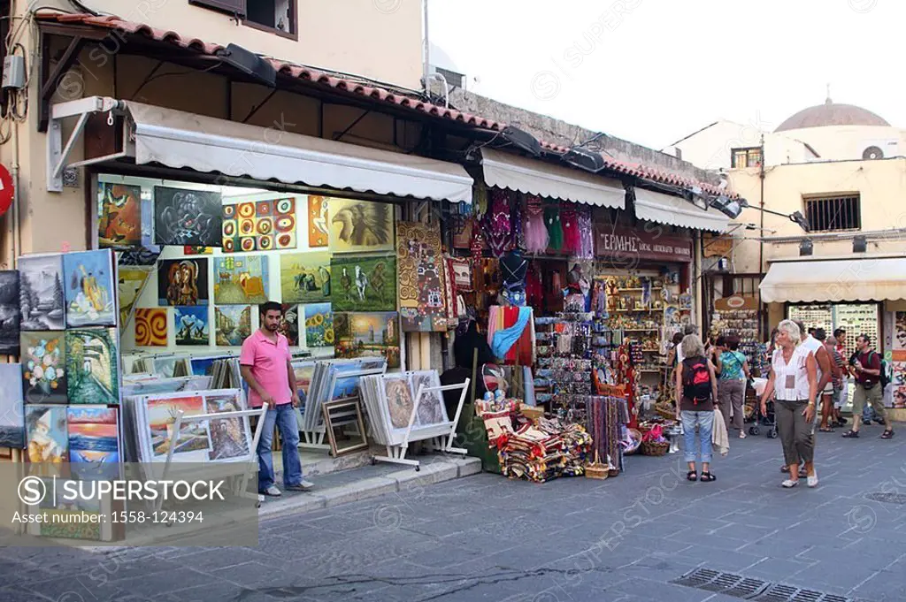 Greece, Rhodes-city, old part of town, souvenir-businesses, tourists, no models Dodekanes, Aegean, Rhodes, pedestrian-zone, release, Mediterranean-isl...