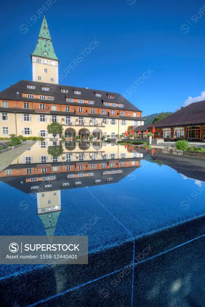 Elmau castle (Schloss Elmau), Upper Bavaria, Bavaria, Germany, Europe, mountains, Wettersteingebirge (Wetterstein mountains),