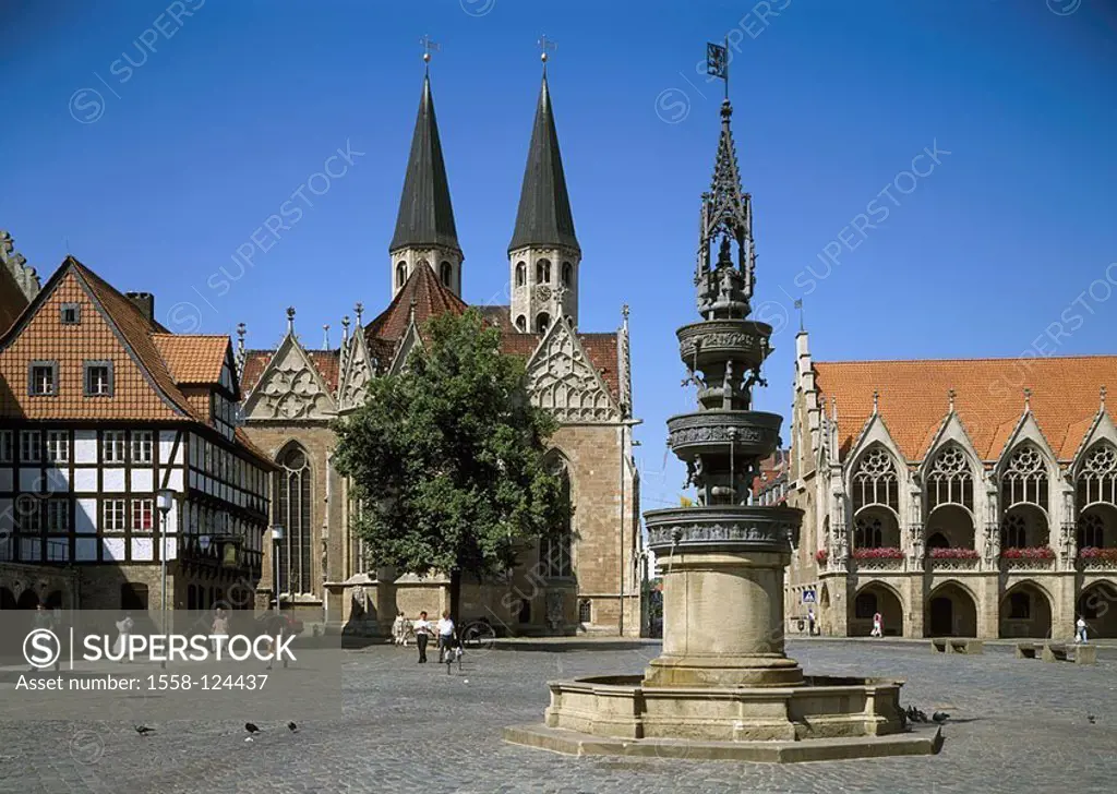 Germany, Brunswick, old part of town-market, old part of town-town hall, Marie-wells, church St  Martin, Lower Saxony, old part of town, place, wells,...