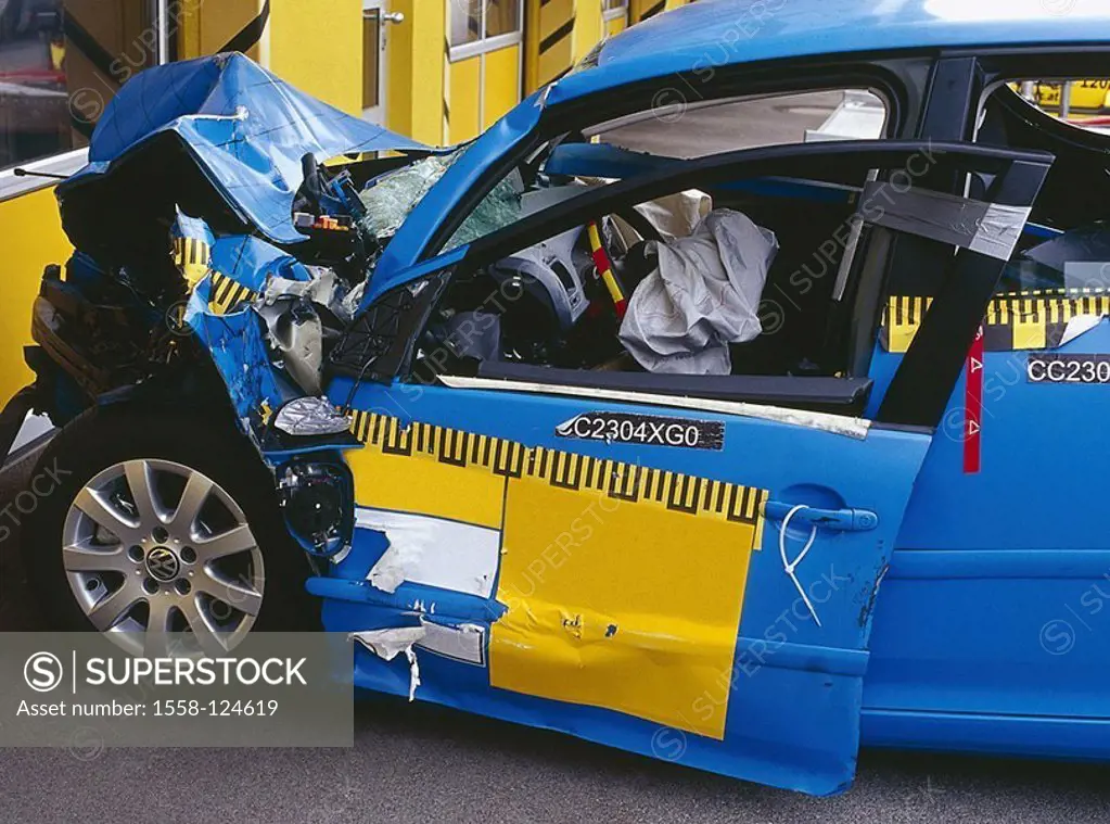 Crashtest, test-vehicle, broken, side-opinion, detail, series, private car, car, vehicle, symbol, simulation, accident, car accident, concept, vehicle...