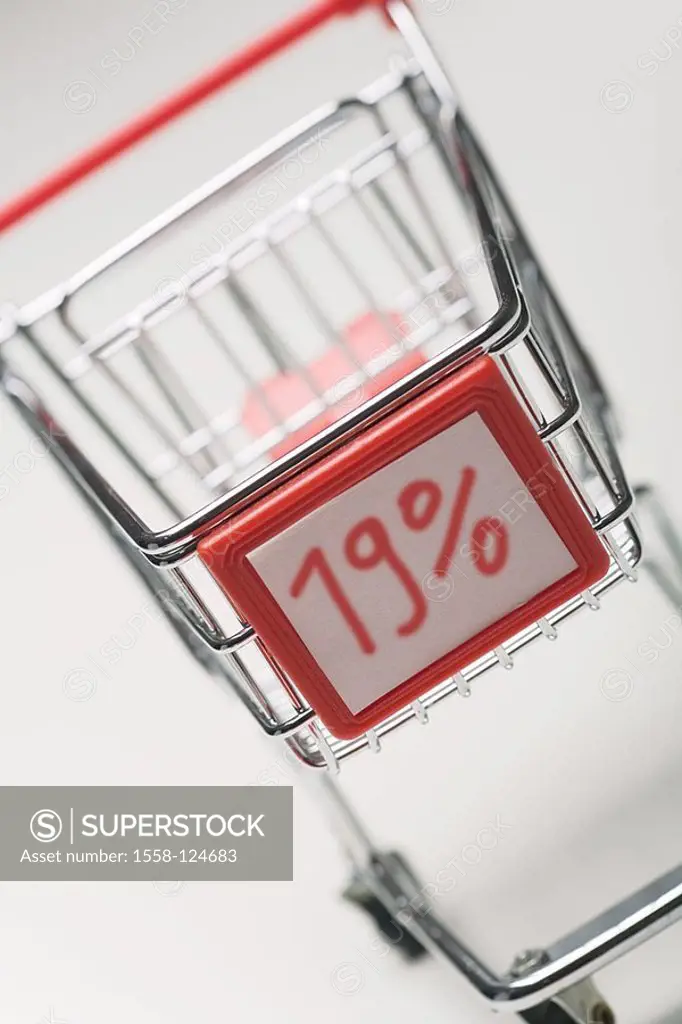 Shopping carts, sign, value added tax, 19 percent, red, percent-signs, nineteen, symbol, taxes, increase, tax-increase, lapel, increase in prices, pri...
