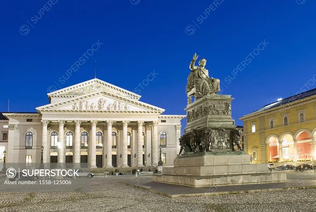 Germany, Bavaria, Munich, Bavarian national-theater, monument Max-Joseph the First, M, city, sight, Max-Joseph-place, buildings, construction, archite...