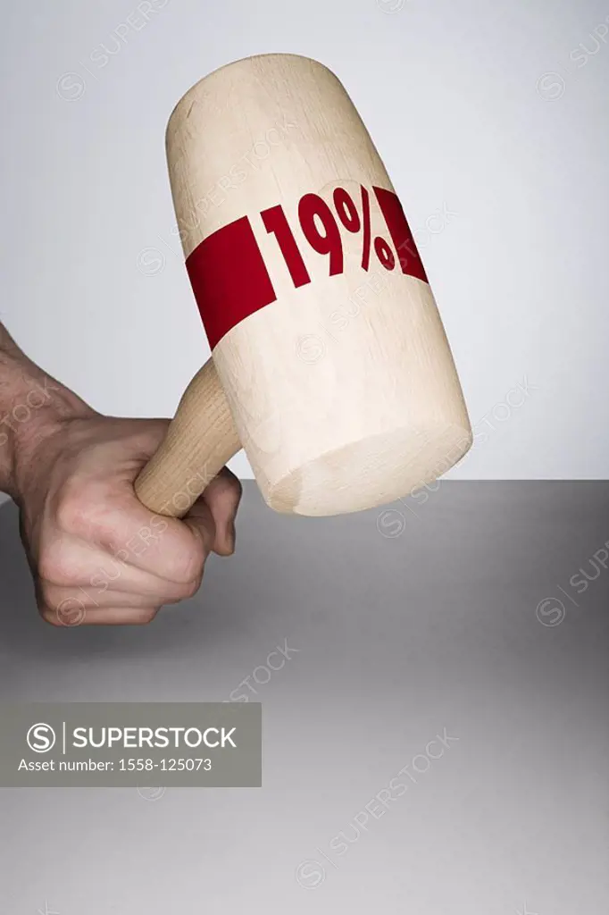 Man, detail, hand, hammer, stroke, 19 percent, value added tax-increase, M, economy, finances, trade, mallet, taxes, increase-value, value added tax, ...