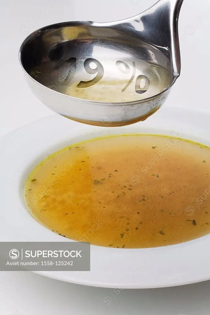 Soup plates, ladles, 19 percent of MwSt, broached, M, food, gastronomy, Lifestyle, concept, effect, value added tax-increase, taxes, tax office, value...
