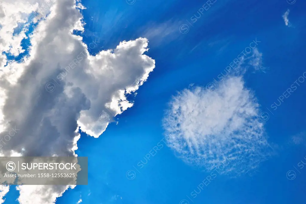 Cloud formation of cumulus and cirrus clouds announce changes in the weather,