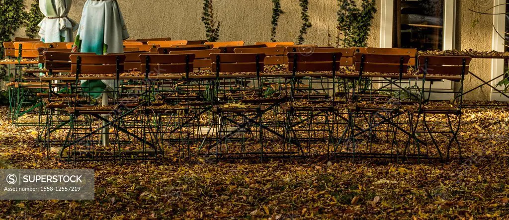 Empty beer garden in autumn