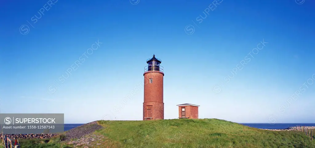 Lighthouse Nordmarsch on the Hallig Langeneß, North Sea coast, Wadden Sea of Schleswig-Holsten, North Frisia, North Frisian Islands, Schleswig-Holstei...