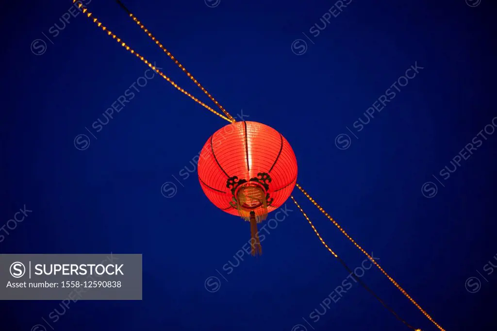 Chines lampion hanging in the sky, Singapore Chinatown