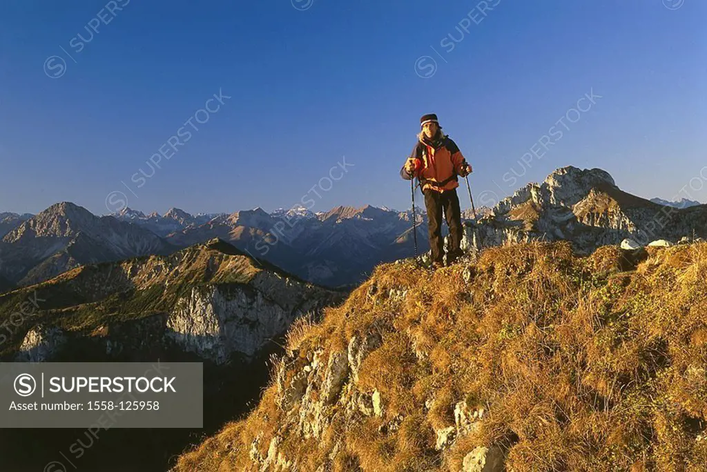 Germany, Ostallgäu, Alps, Branderschrofen, mountain climbers, summit-cross, Bavaria, Allgäu, mountains, highland-shaft, summits, summits, 1881m, cross...