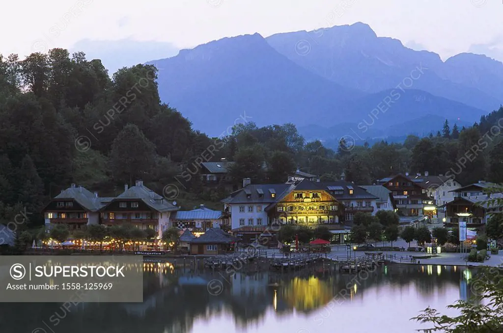Germany, Berchtesgaden country, king-sea, shores, landing place, harbor, houses, hotel, evening, nature, highland-shaft, place, sea, mountain lake, mo...