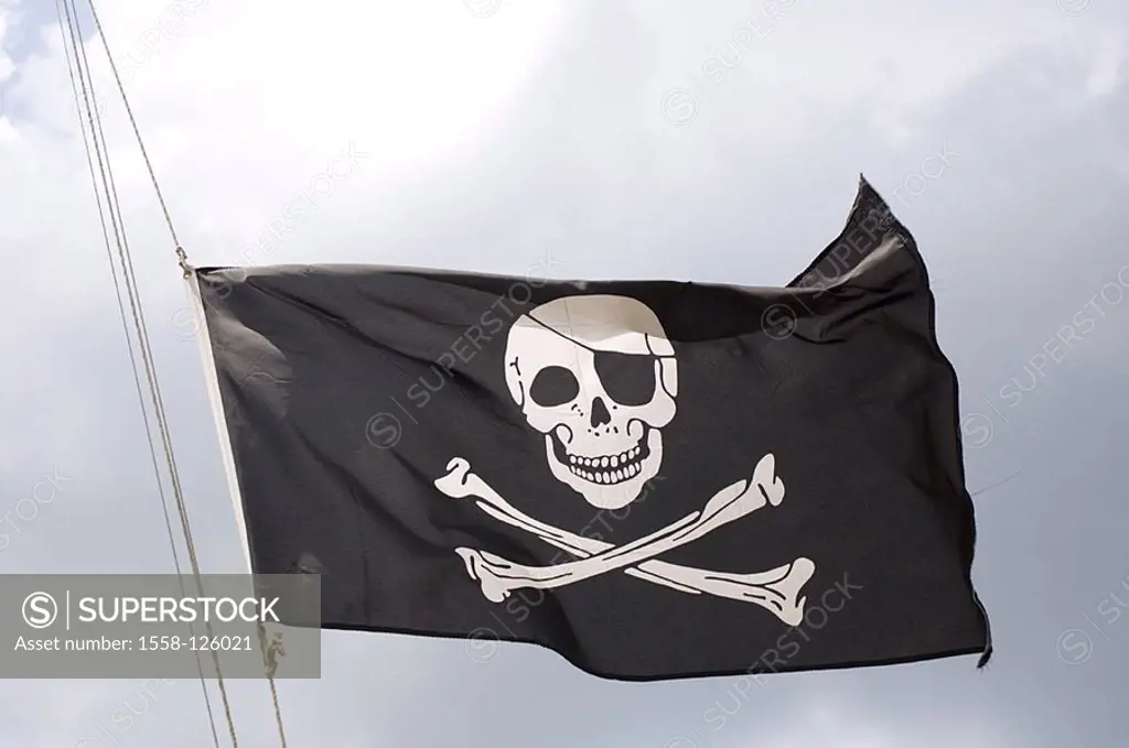 Pirate-flags, cloud-heavens, flag, flag, Jolly Roger, illustration, skull, symbol, shipping, piracy, piracy, pirates, pirates, pirate-ship, concept, a...