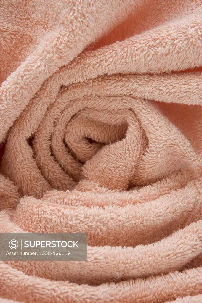 Towel, apricot, close-up, rolled body-care, skin-care body-hygiene bath-articles hygiene-articles wash-utensils, bathrobe, terry, terry-towel, materia...