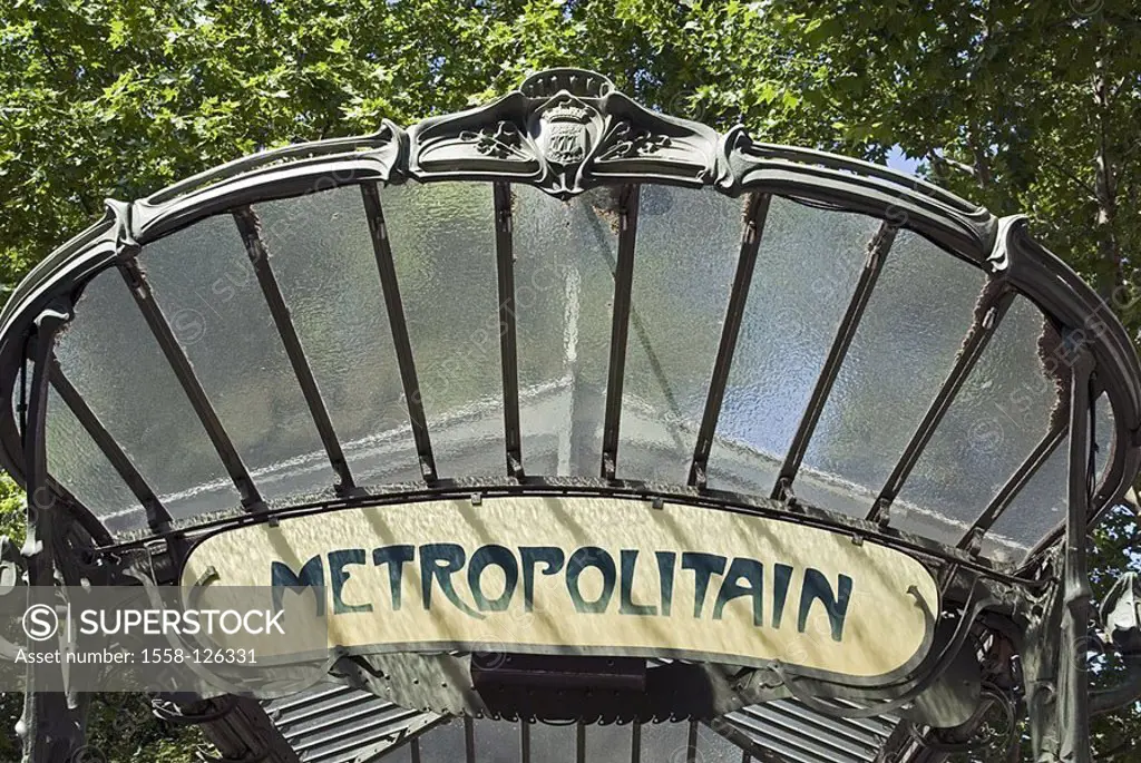 France, Paris, Ile de Cité, Metro, entrance, sign, Metropolitain, city, capital, old part of town, sight, means of transportation, publicly, subway, s...
