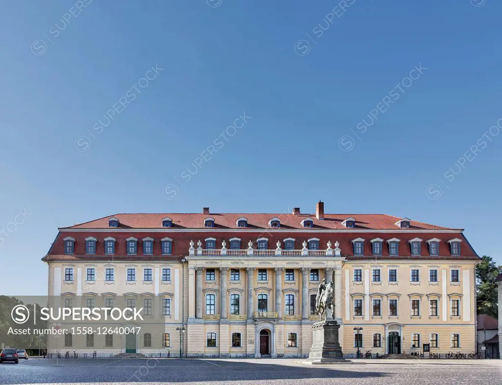 Germany, Thuringia, Weimar, Platz der Republik (square), monument, Prince Carl August, University of Music Franz Liszt,
