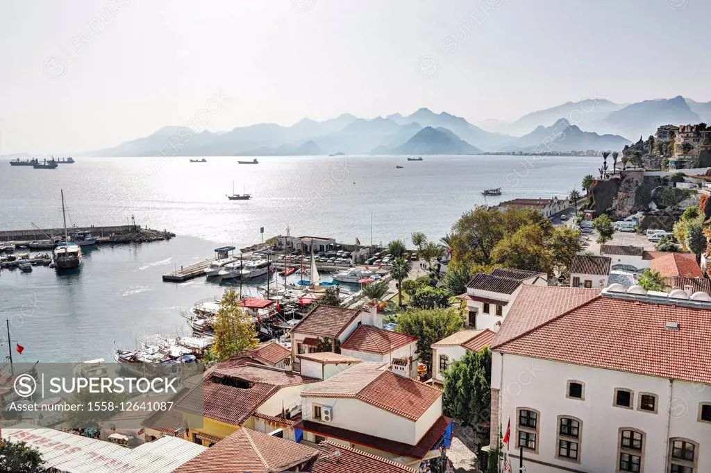 Asia, Turkey, Antalya, harbour, sea, ships, mountains,