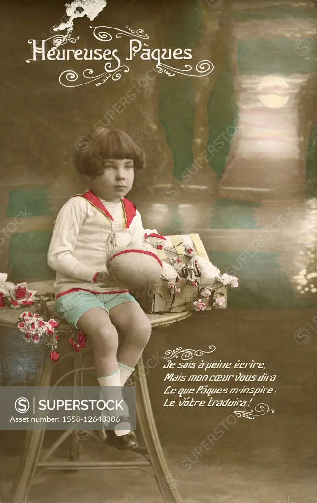 Postcard, historical, child, Easter eggs, stroke, Happy Easter!,
