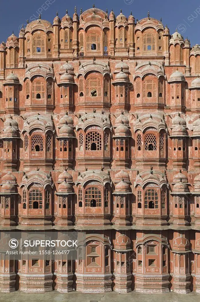 India, Rajasthan, Jaipur, Hawa Mahal, Asia, South-Asia, city, destination, sight, landmarks, palace of the winch, construction, buildings, builds arch...