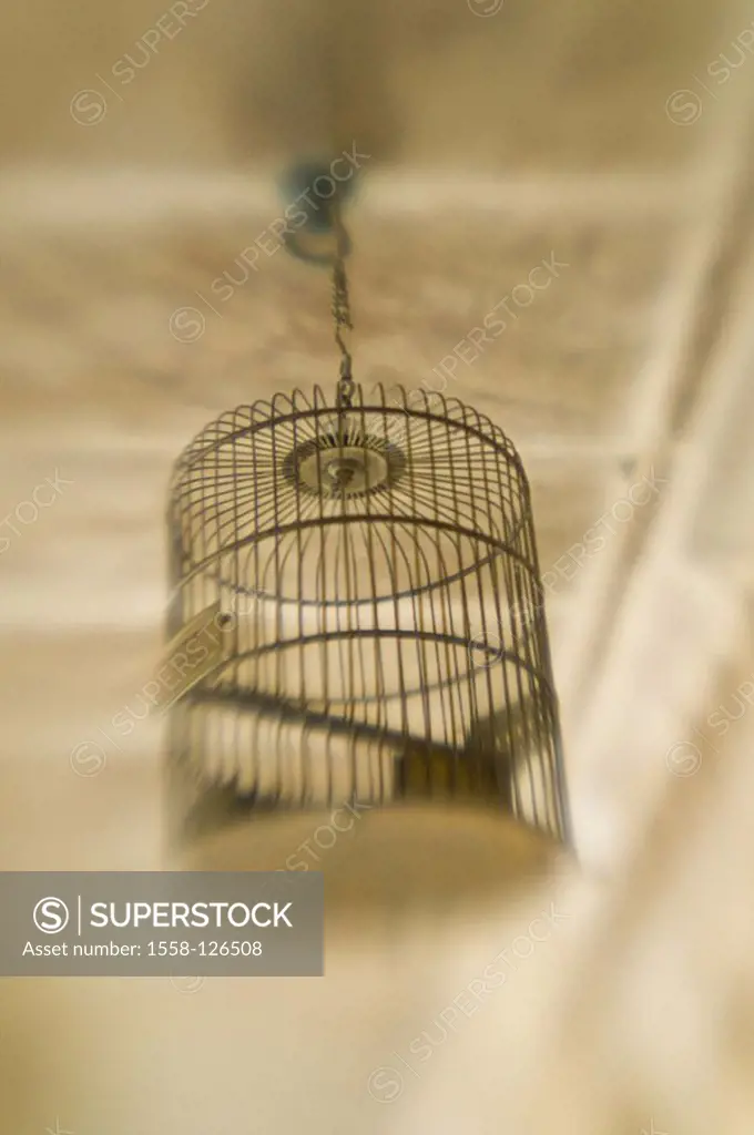 Birdcage, fuzziness, series, cage, metal-cage, empty, hangs, become blurred,